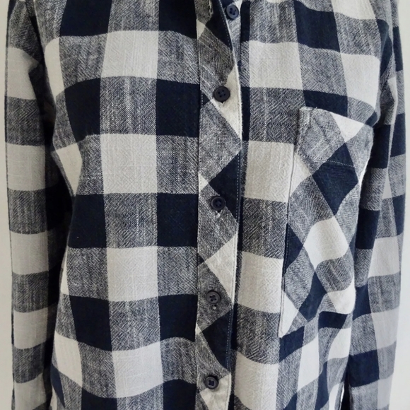 Next 12 shirt top casual cotton step hem boxy relaxed check long sleeved blue - Picture 3 of 12